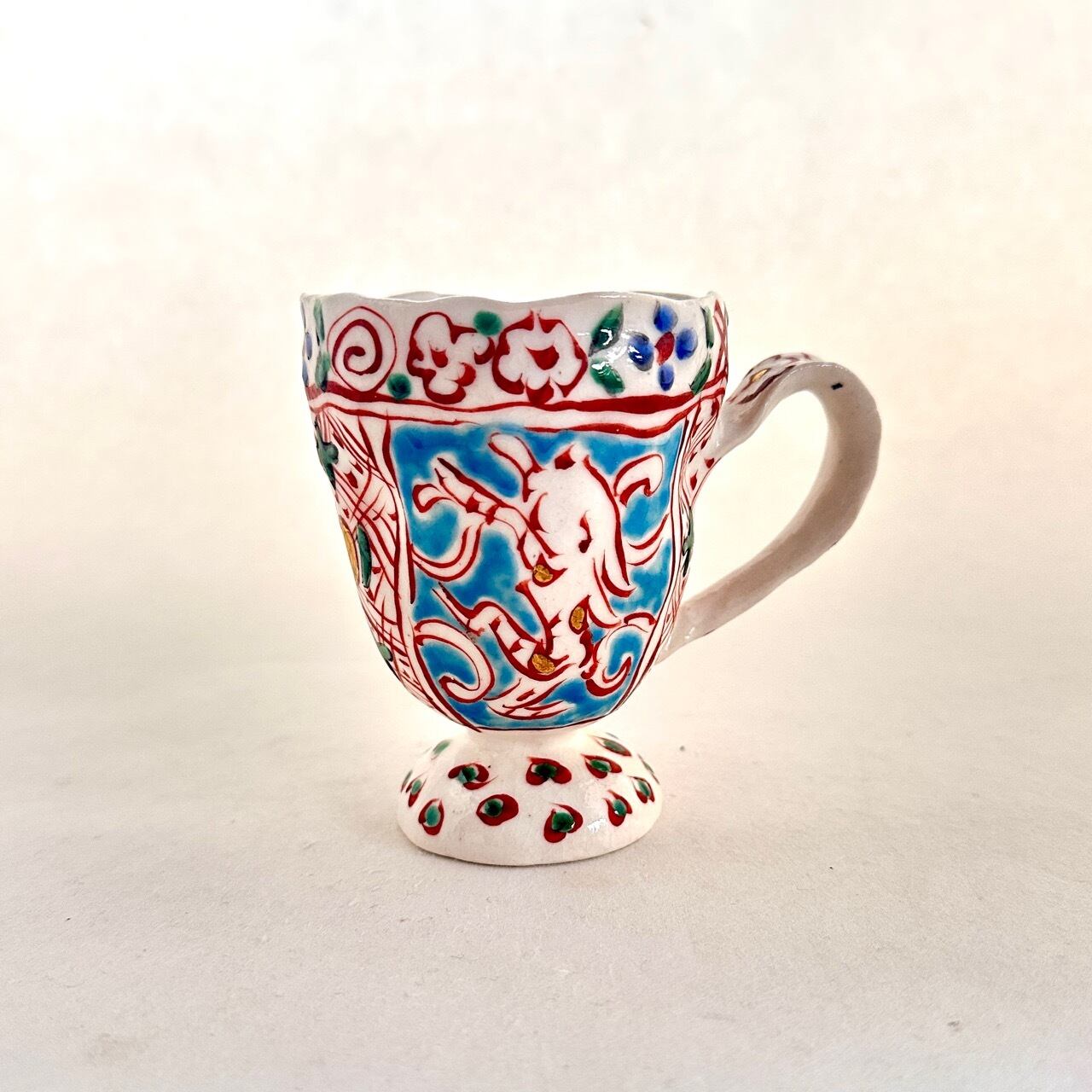 金彩志野赤絵兎文マグカップ【榛澤宏】