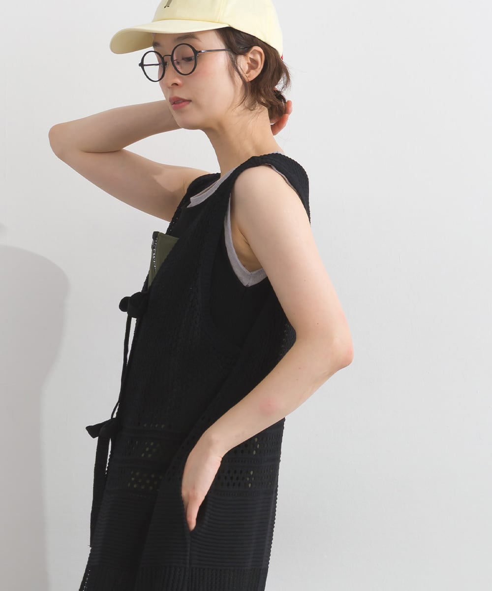 生見愛瑠着用 【新品タグ付き✨️】 french twill long vest P262050 編み地切替ロングニットジレ / Pattern Knit Long Vest Dress