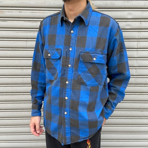 90s セントジョンズベイ バッファローチェックヘビーネルシャツ ブルー L