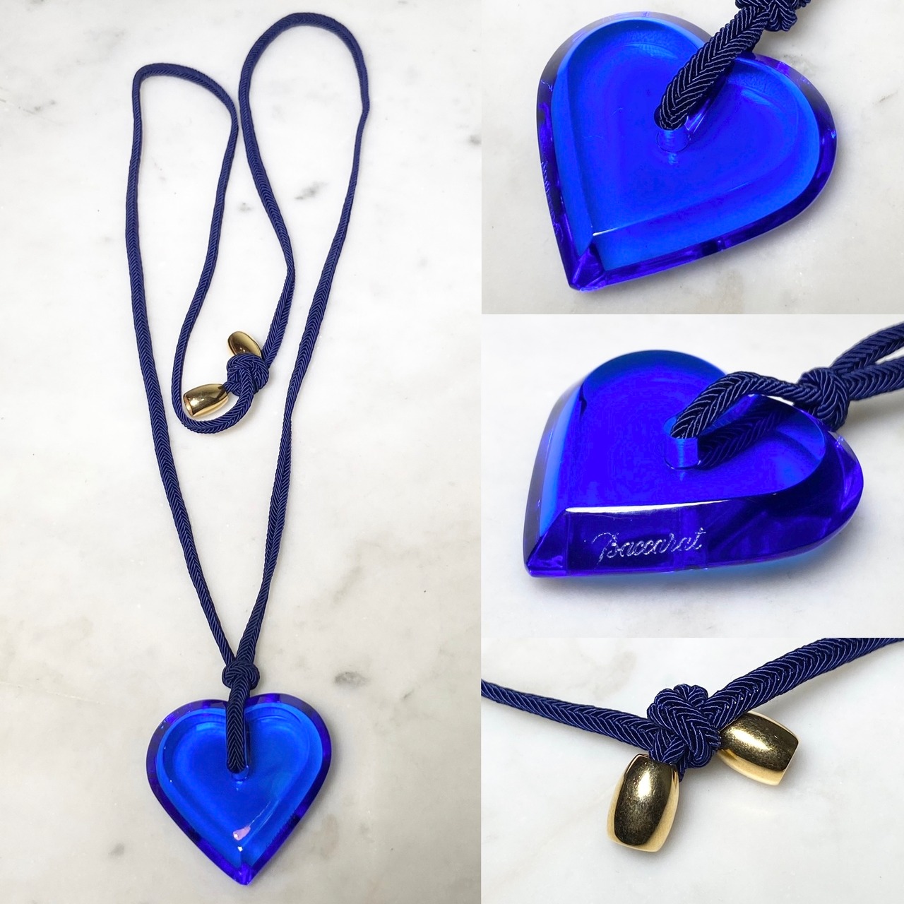 BACCARAT ultramarine blue crystal glass heart pendant necklace