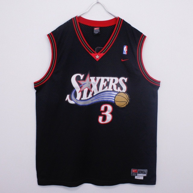 【Caka act2】"NIKE" "Philadelphia 76ers" "Allen Iverson" 90's Basketball Game Shirt