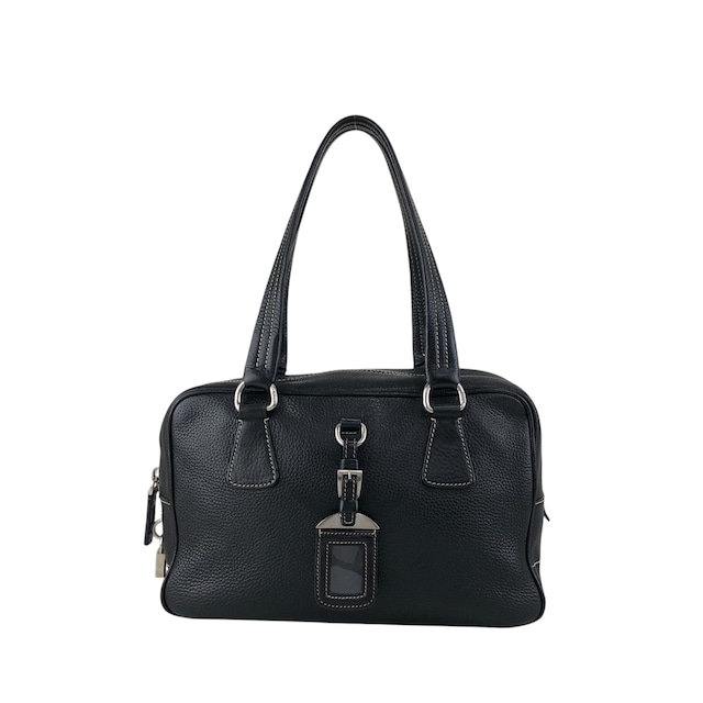 PRADA プラダ ハンドバッグ ブラック ロゴ型押し レザー ミニボストン vintage ヴィンテージ オールド wuztbm