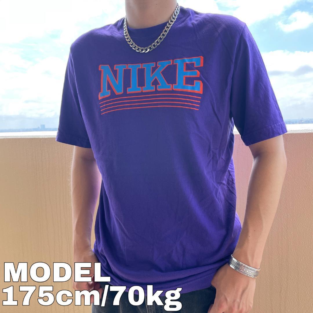 NIKE ナイキ ビッグロゴプリントTシャツ L パープル 紫 オレンジ 青 ...