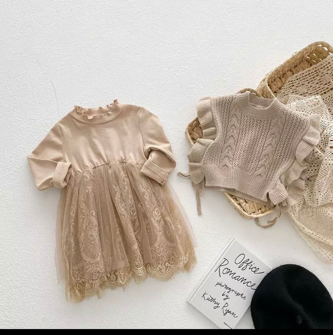 フリルニット重ね着ワンピース》》》》》》2021AW 秋冬 ワンピース ニット ドレス プチプラ ナチュラル 女の子 海外子供服