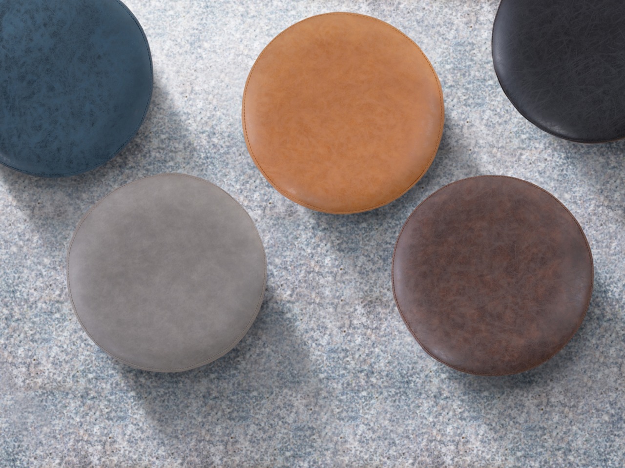 くるりと回転!ソフトレザーのラウンドスツール【ブラック】・画像10