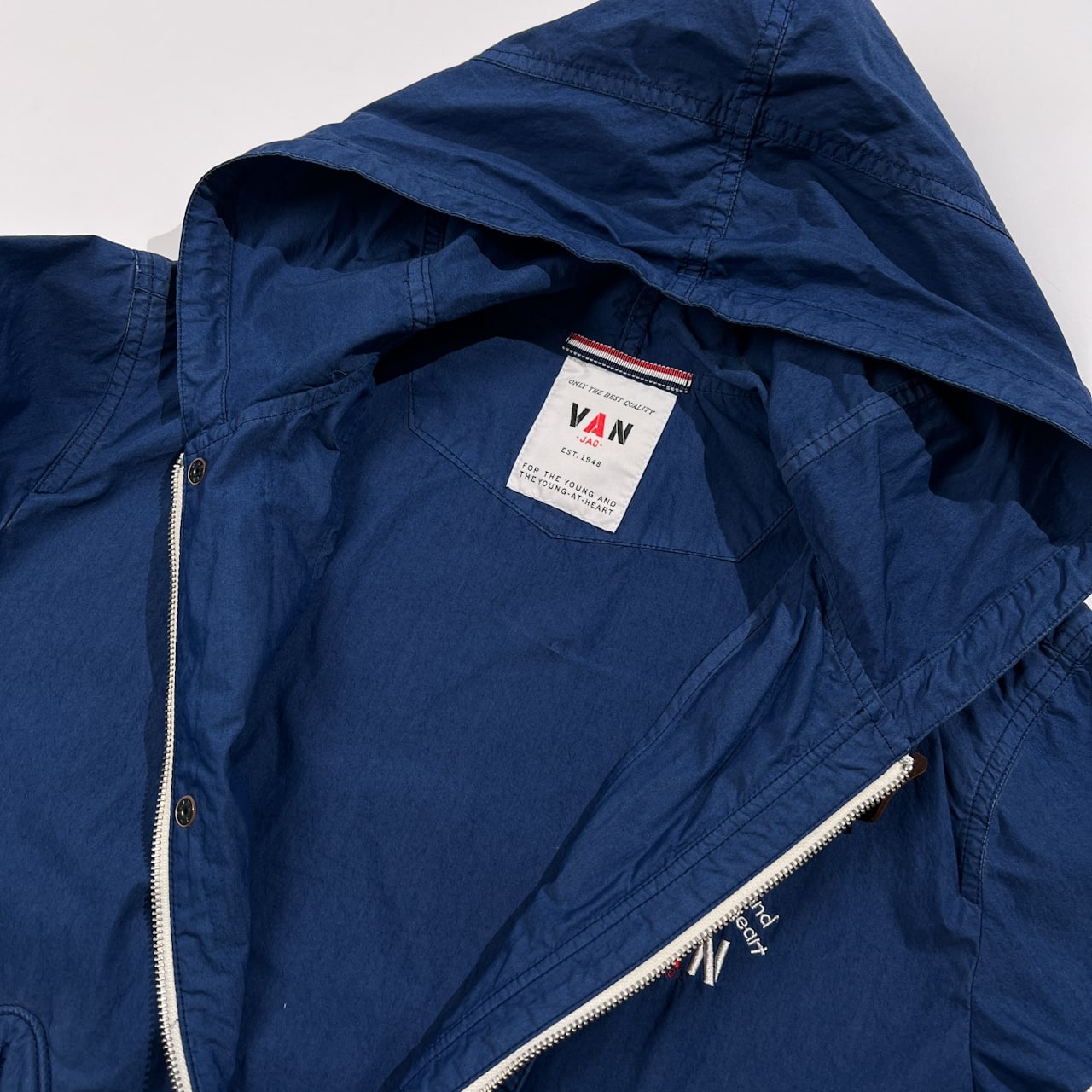 VAN JAC ヴァンヂャケット 袖ライン入り フード ライト ジャケット パーカー コットン&ナイロン サイズ LL /ブルー/メンズ