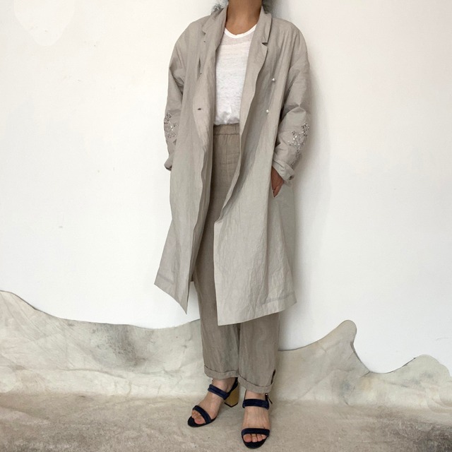 [ Ladies ] カスミソウ刺繍ライトコート -light gray- 梅雨寒軽量アウター