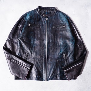 ” 寒冷 ” Blur cold tone dripping custom full zip leather jacket