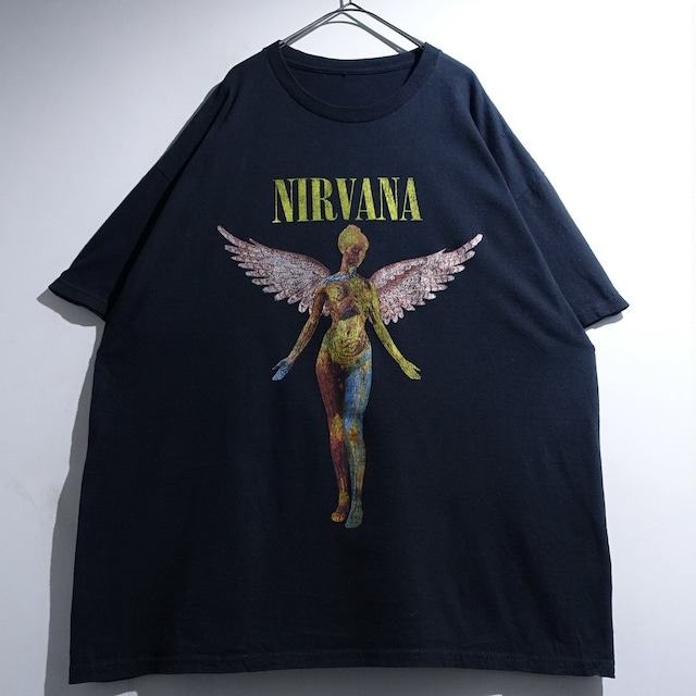 "NIRVANA" Black In Utero Angel Graphic Print Band T- Shirt