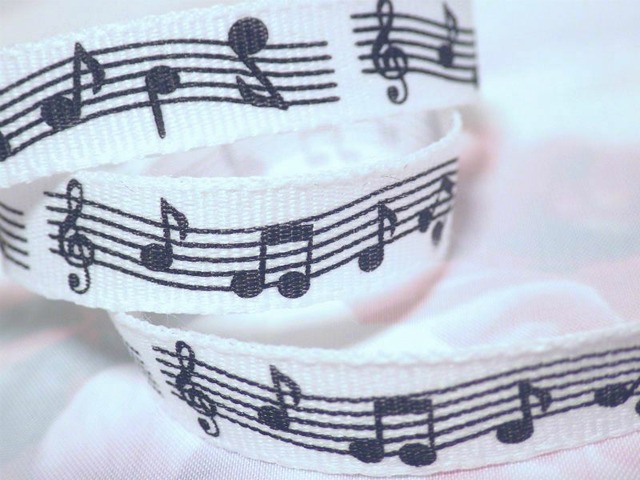 2m単位　 楽譜リボン/ ホワイト（幅9.5mm) 　