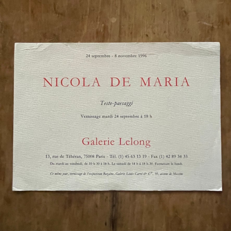 【アナウンスメントカード　エファメラ】ニコラ・デ・マリア Nicola De MARIA　1996  Galerie Lelong 　[310194607]