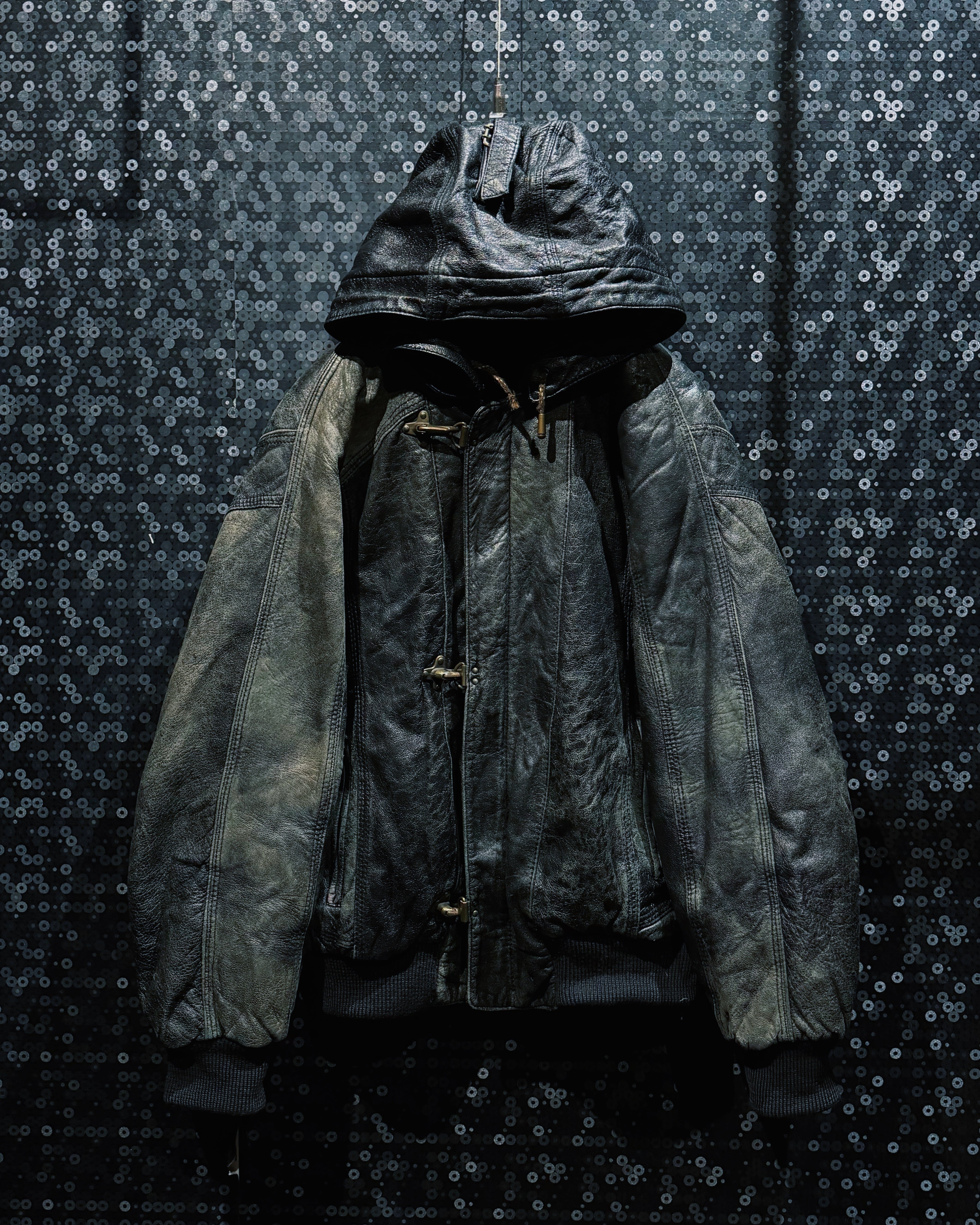 【ÆIEM】vintage fireman buckle leather hoodie jacket