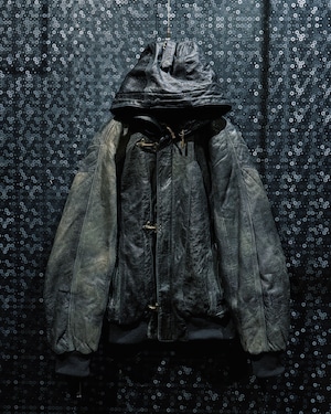 【ÆIEM】vintage fireman buckle leather hoodie jacket