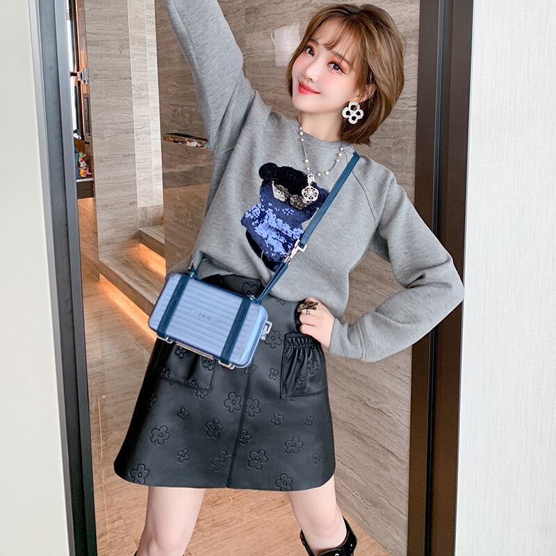 セーター ハイウェストウェストレザースカート オータム コットン 秋物 MIUCO41241694823