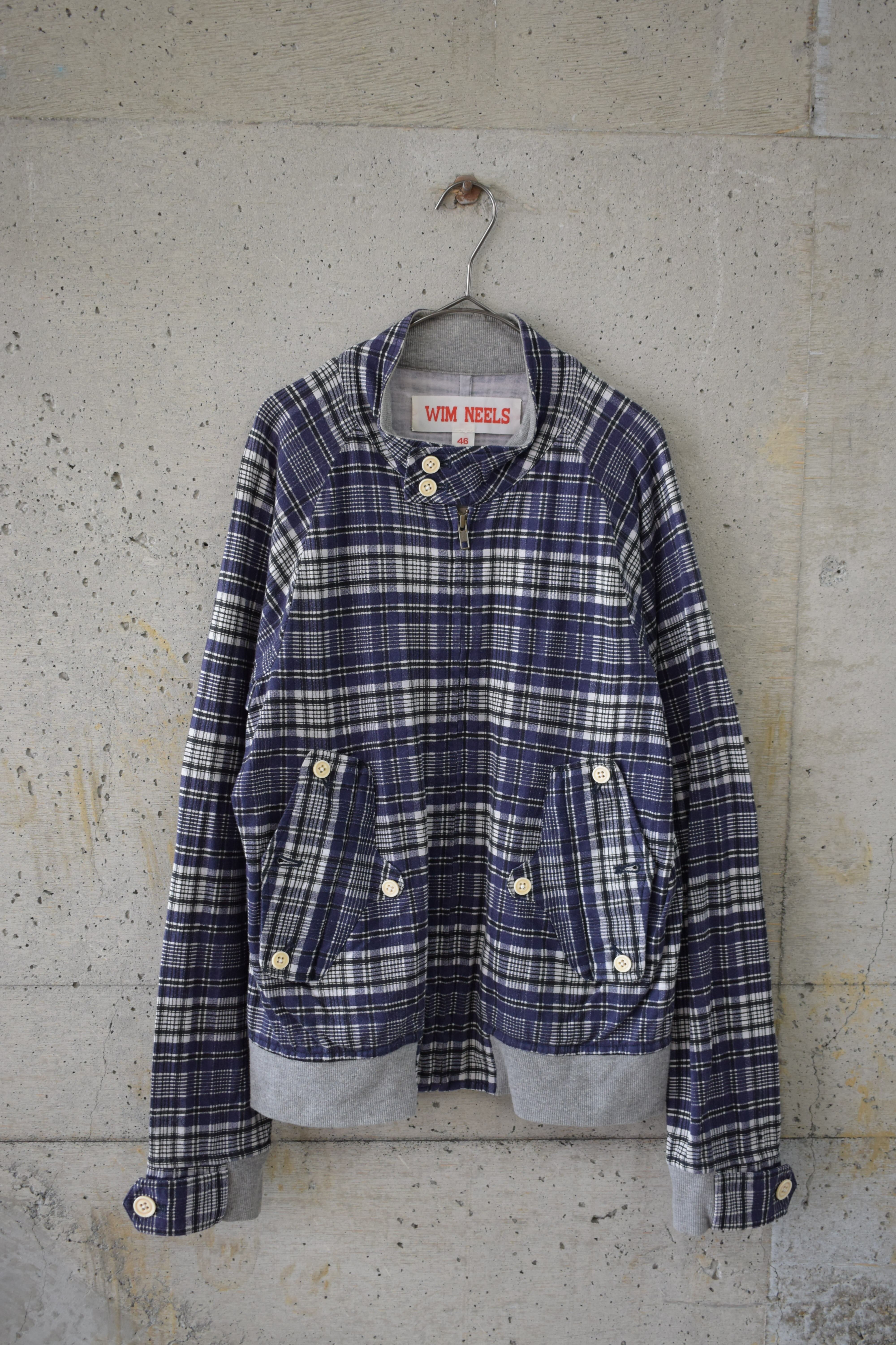 Grey Ribbed Navy Check Blouson