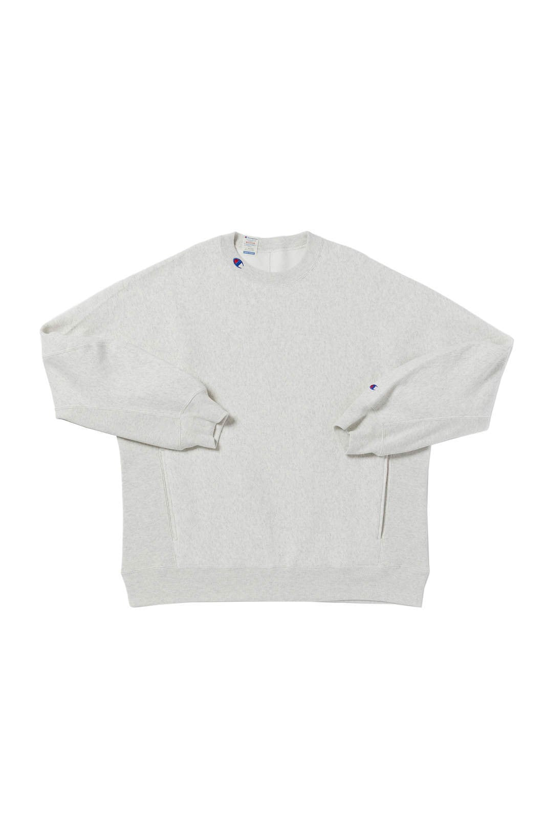 N.HOOLYWOOD エヌハリウッド 22AW×Champion チャンピオン CREW NECK SWEAT SHIRTS NEW WEAVE ワンポイントロゴ刺繍クルーネックスウェットトレーナー グレー