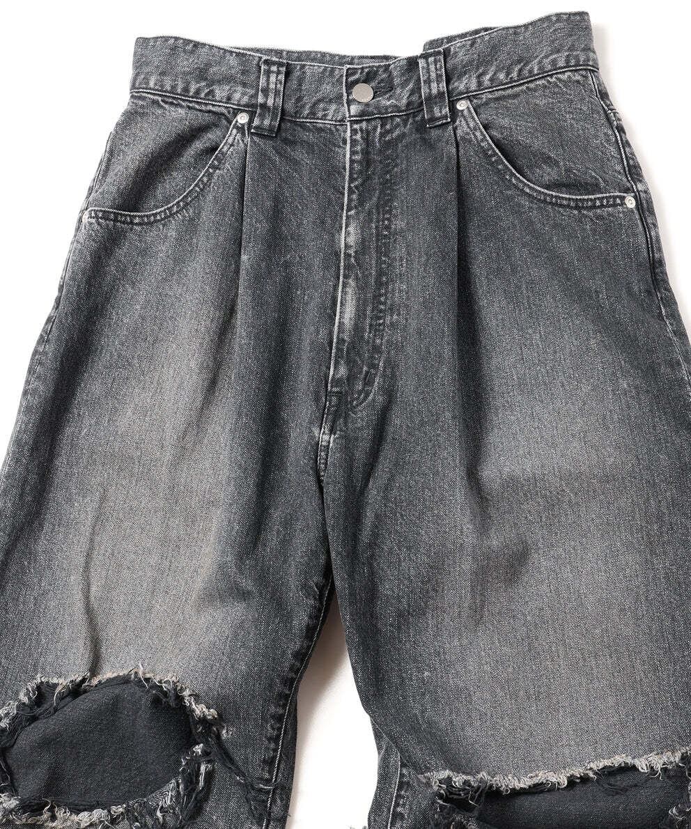 24SS】JieDa DAMAGE ONE TUCK WIDE STRAIGHT DENIM (BLACK) Jie-STD