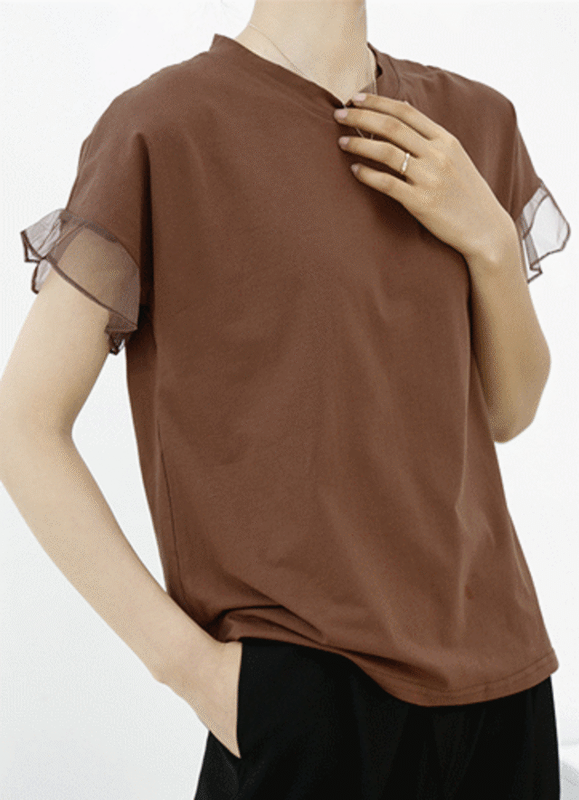 新作 Tシャツ フレアスリーブ レースtシャツ 半袖 異素材 トレンド感 夏 春 レディース