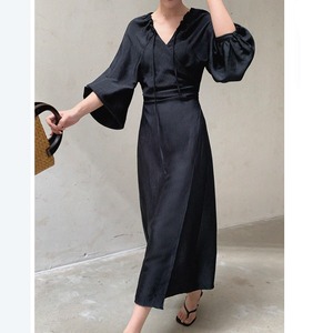 Vネック スリム ロング ワンピース　G0886