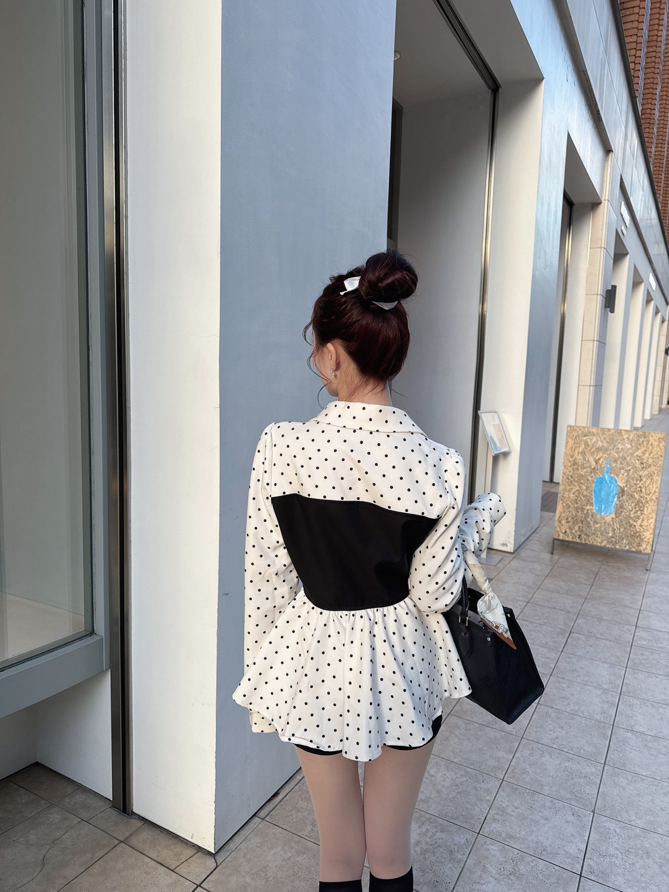 vintage ペプラム 刺繍 トップス80s90s ドット柄襟デザインペプラムトップス | selectshop elmyu