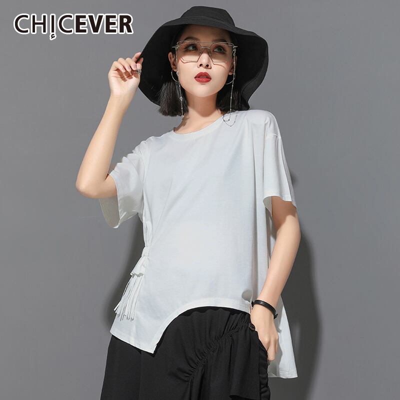 CHICEVERパッチワークレースTシャツ女性Oネック半袖プラスサイズルーズ非対称シャツ2020夏 ショート ハーフスリーブ 大きめサイズ サマー 夏物 6base594624304489