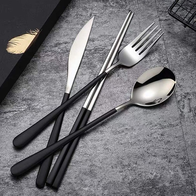 SOVIFKI 食器セット 携帯 弁当 スプーン フォーク ナイフ キャンプ 箸 アウトドア カトラリーセット 1人用 ステンレス 黒