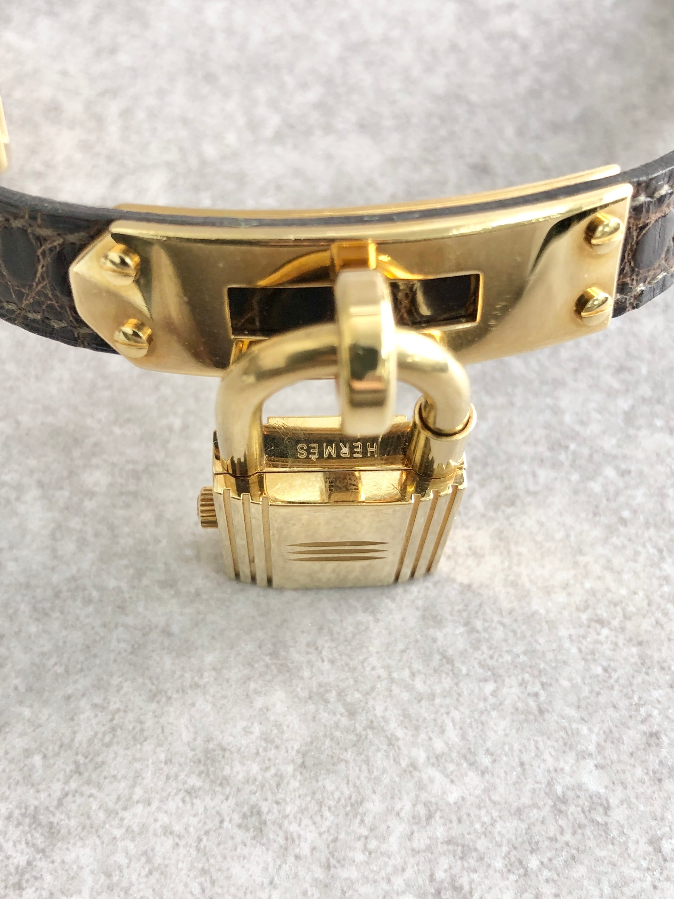 HERMES エルメス 腕時計 ブラウン ケリーウォッチ クロコ型押し
