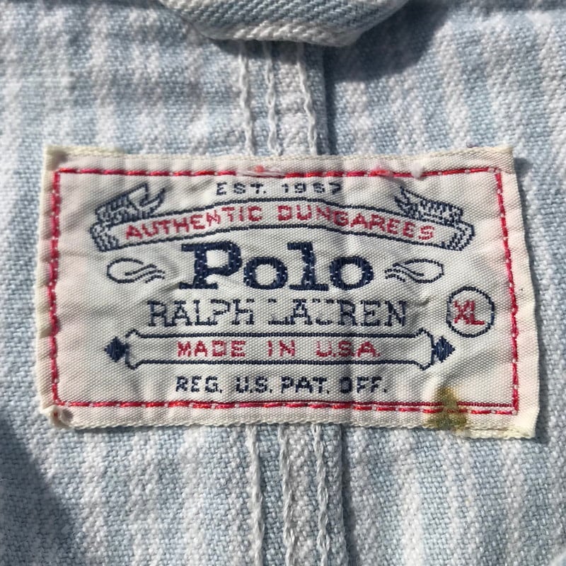USA製 80s 希少　ラルフローレン　カバーオール　ヒッコリ白タグ POLO RALPH LAUREN ブラックデニム カバーオール 白タグ 80s USA製 ラ