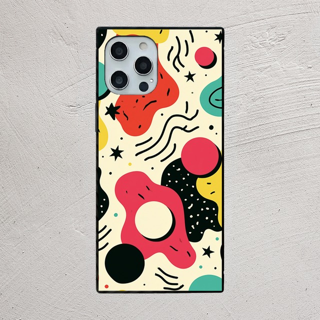 受注生産 iPhoneケース ピンクと黒丸のレトロポップ抽象｜レトロポップ PABS074B