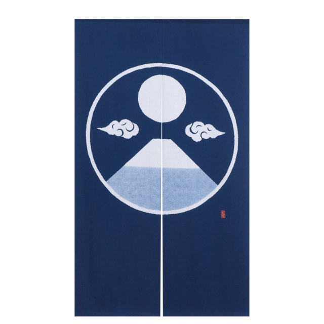 藍染　柄のれん 　富士山に月　BI（藍）90㎝×150㎝