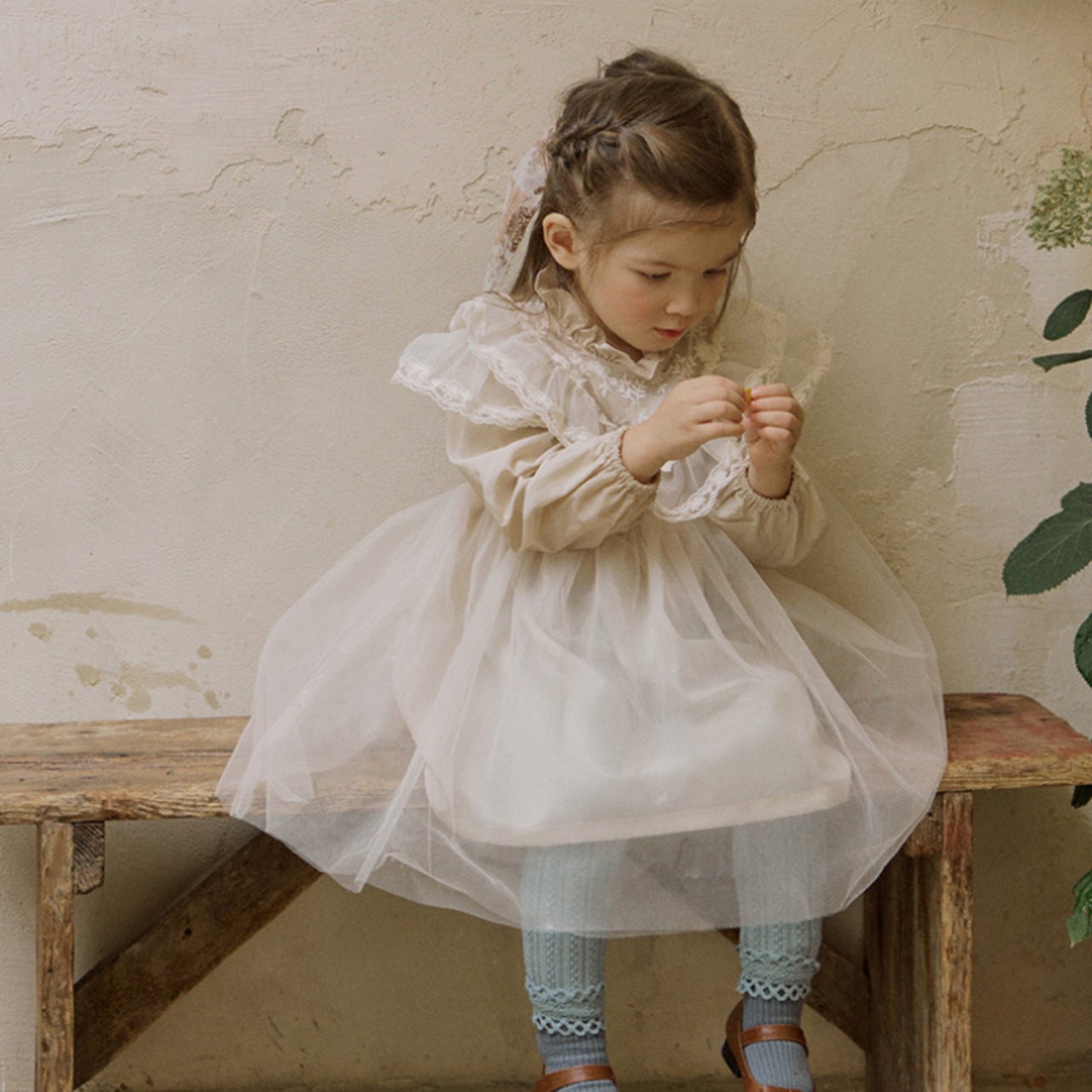 春レース付き多重メッシュワンピース2色