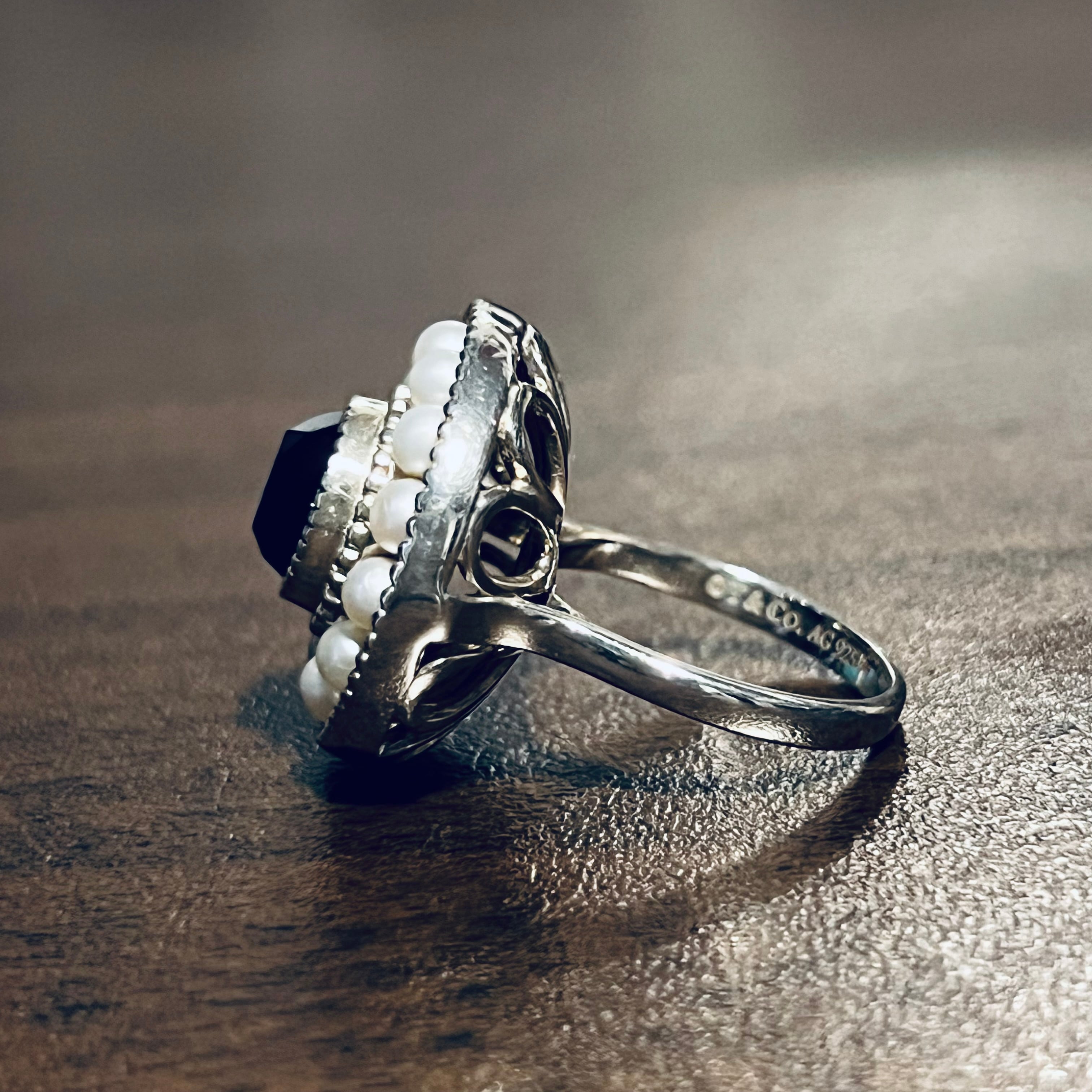 OLD TIFFANY & CO. Black Onyx & Pearl Ring #8.5 Sterling OLD TIFFANY & CO. Black Onyx & Pearl Ring #8.5 Sterling