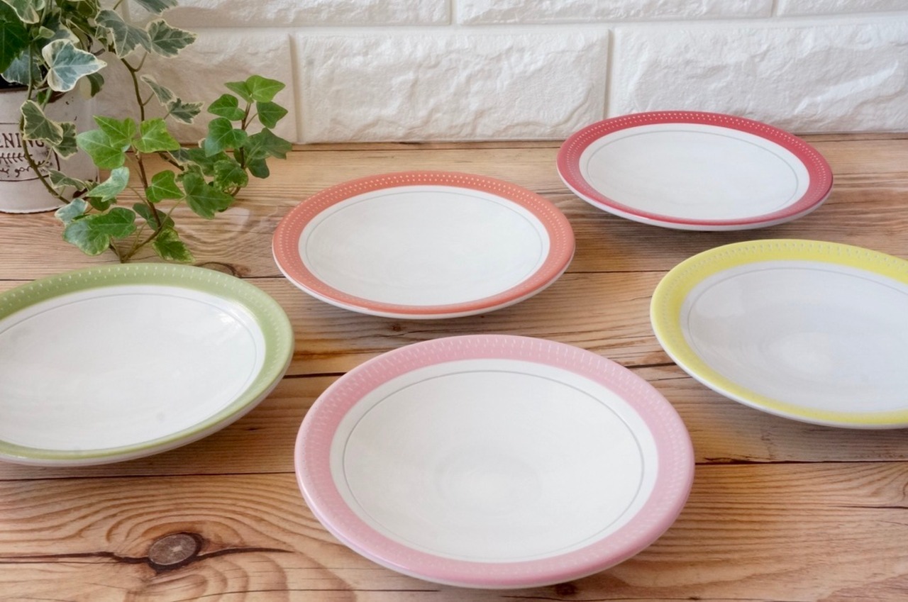 小石原焼　やまぜん窯　彩り５寸皿　レッド　⑤　[13-220]