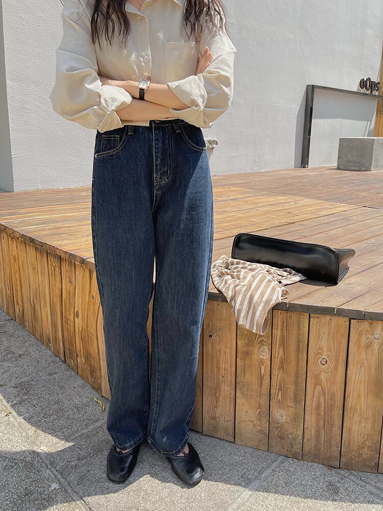 ダークジーンズ オータムルーズ薄手パンツ 秋物 ビッグFスモールZ韓国52209327554