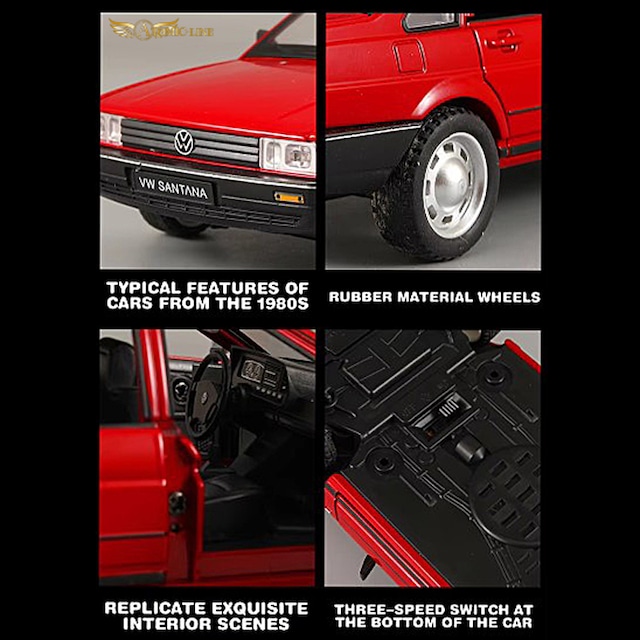 フォルクスワーゲン SANTANA サンタナ 1/24 ミニカー 全3色 ライト点灯 合金モデル 模型 ジオラマ
