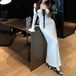 配色オフショルダータイトワンピ ・72843