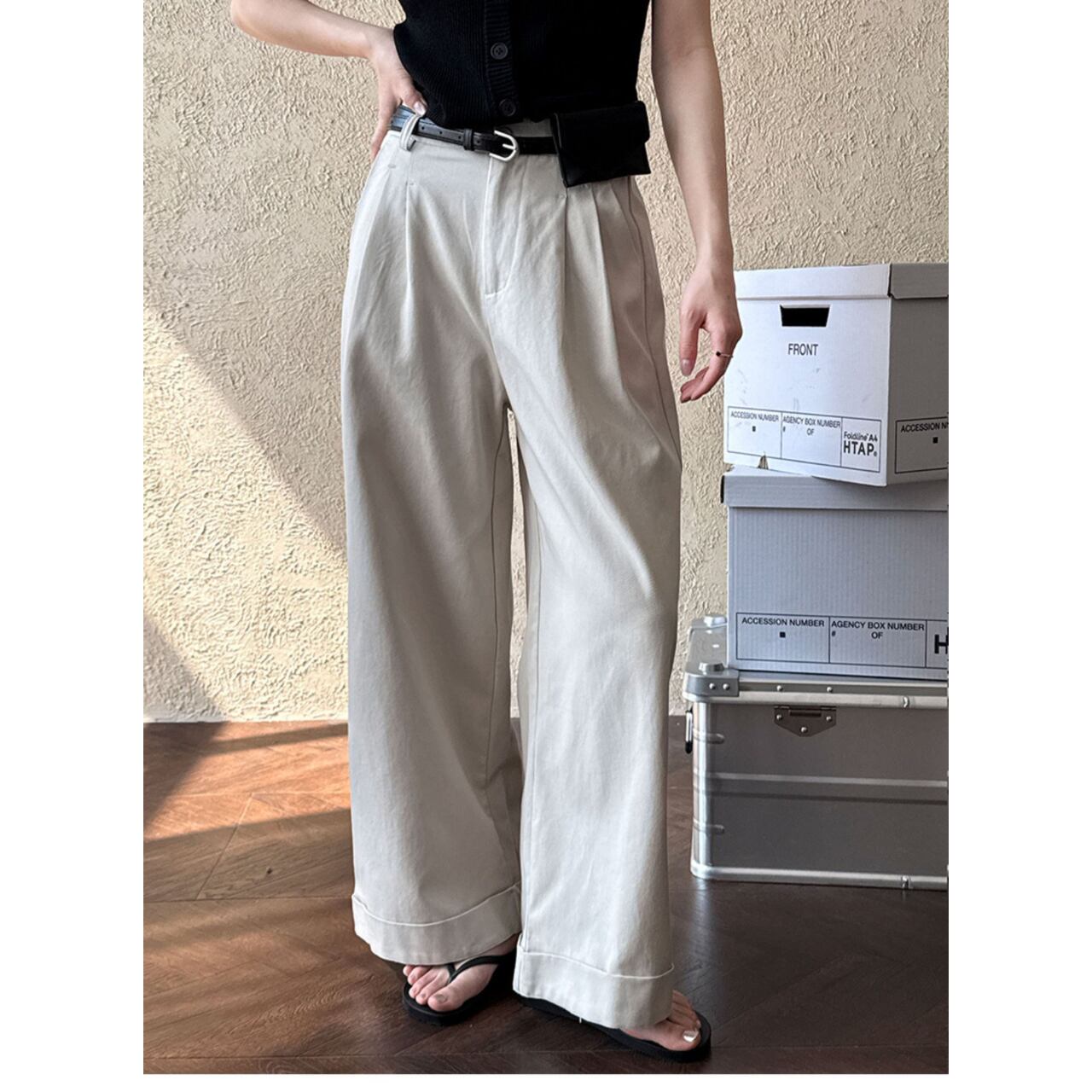 ストレートワイドレッグパンツ a0456