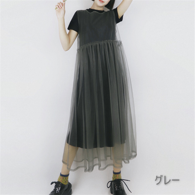 【Tea Tree】シアーメッシュロングワンピース　6color　10379