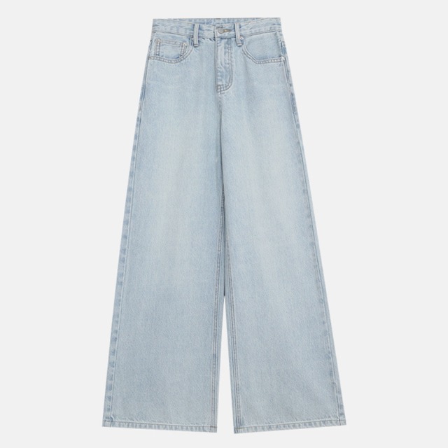 shell high waist wide straight denim pants J00008