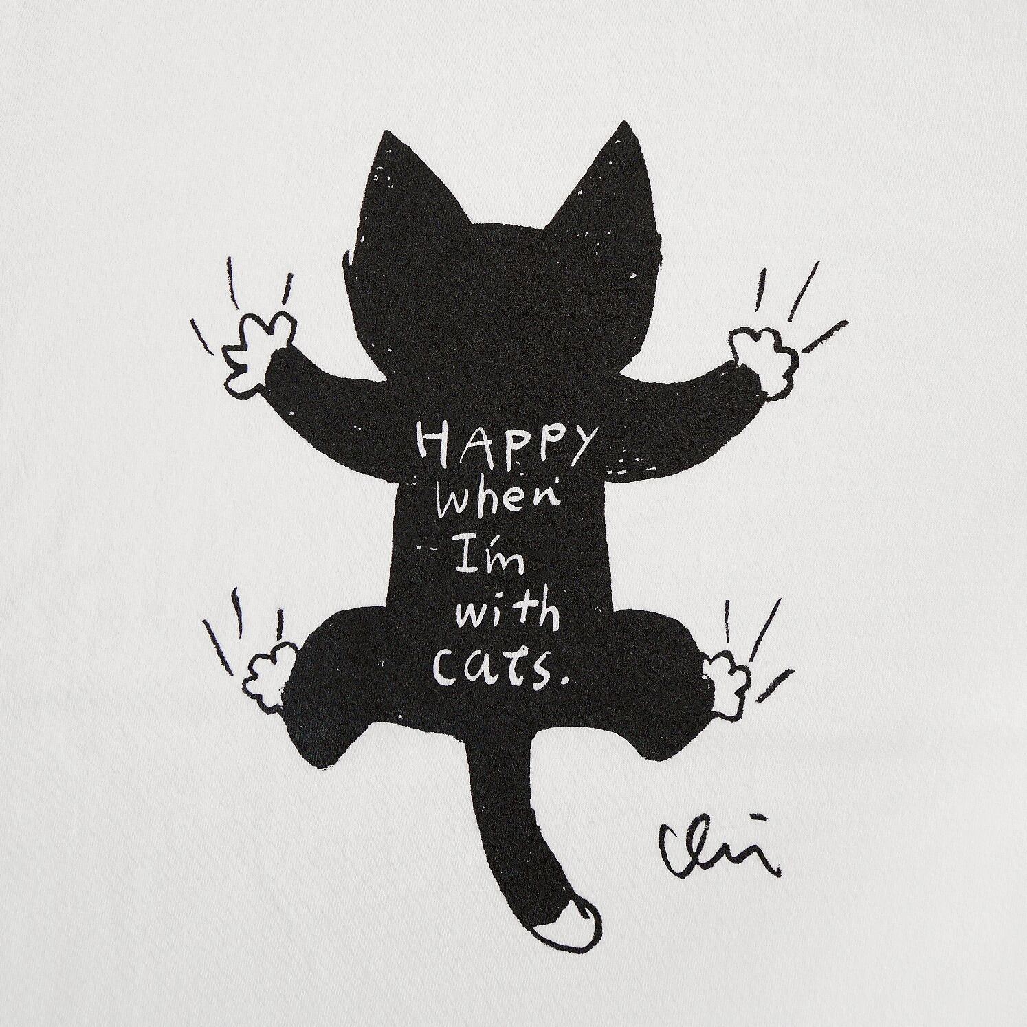 Tシャツ Clinging Cat「せなかねこ」バックプリント：ヘイジーネイビー