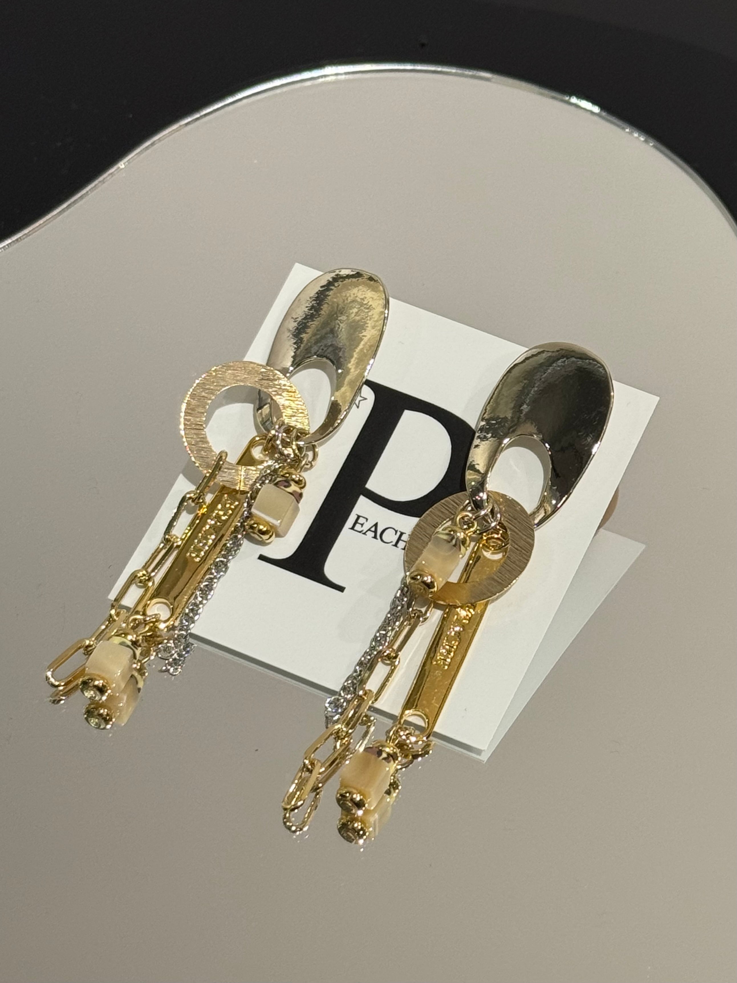 oval gold plate circle drop chain mix