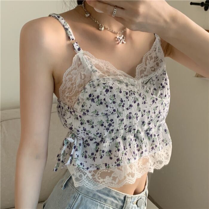 スタンダードハイウェストサマーフローラルギャザートップス レトロ 夏物 花柄 ドラファッションホール77473341250