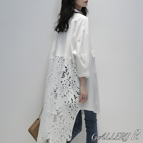 トップス　白シャツ　ブラウス　バッグレース