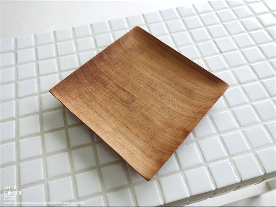 チークプレート角15cm 木皿 寿司皿 平皿 小皿 ディッシュ 総無垢