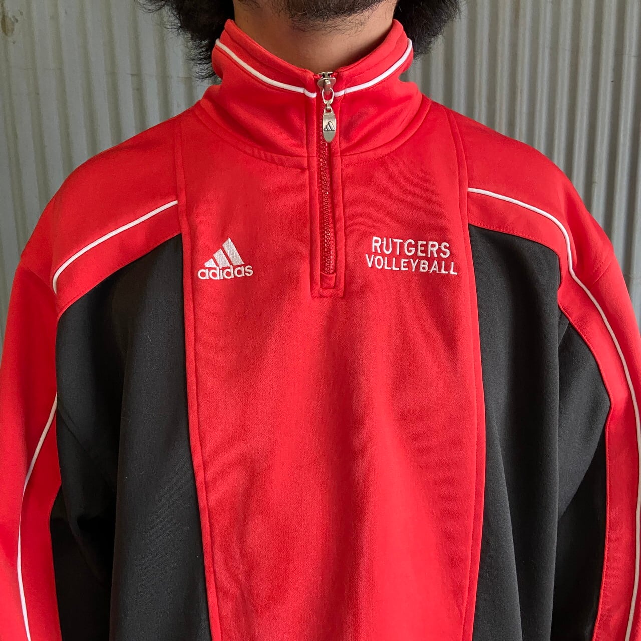 アディダス バレーボール チームロゴ刺繍 ハーフジップ スウェット