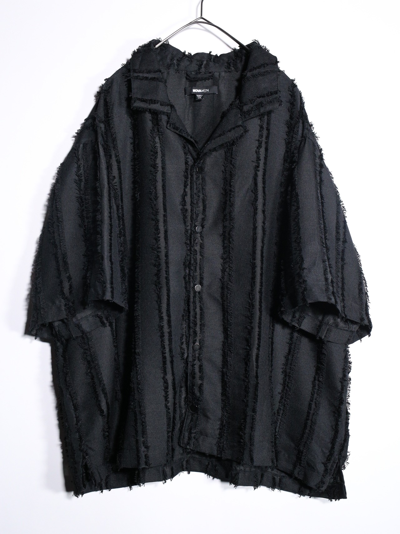 XXL fringe stripe open collar shirt - 7