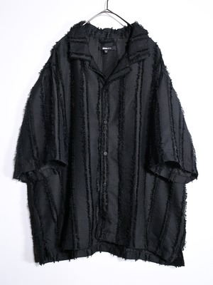 XXL fringe stripe open collar shirt