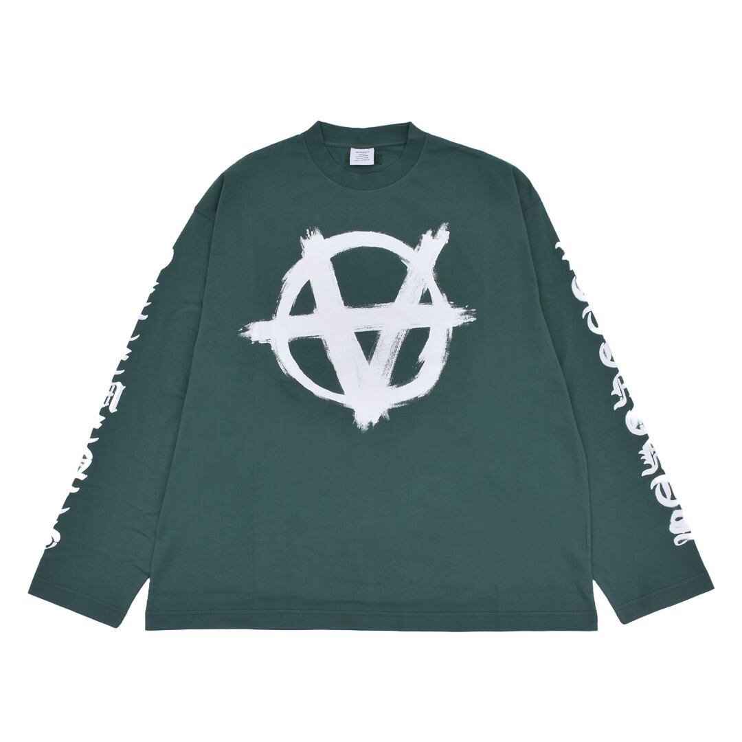 VETEMENTS DOUBLE ANARCHY ロンT グリーン　Sサイズ VETEMENTS】DOUBLE ANARCHY LONGSLEEVE | AYIN