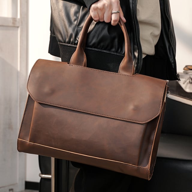 カンポマッジ レザー ビジネスバッグ 2way ショルダー 大容量 ブラウン 在庫処分品】ビジネスバッグ メンズ 2WAY ショルダーバッグ ヴィーガン