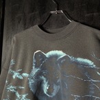 90s USA製 Hanes Cleveland Metroparks Zoo ウルフプリント スウェット ブラックフェード